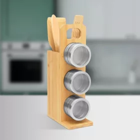   Mágneses fűszertartó - bambusz eszköz szettel (7 részes - 80 x 135 x 275 mm)