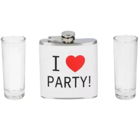 Flaska és 2 röviditalos pohár - I love Party felirattal
