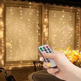   Távirányítós fényfüggöny - 100 db melegfehér LED-del (3 × 1 m)
