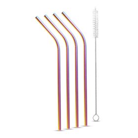   Rozsdamentes acél szívószál szett - titán szivárványos (5 darabos)