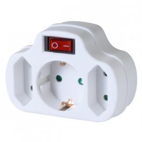   Hálózati elosztó, kapcsolós 3 aljzat ( 1 földelt + 2 euró )