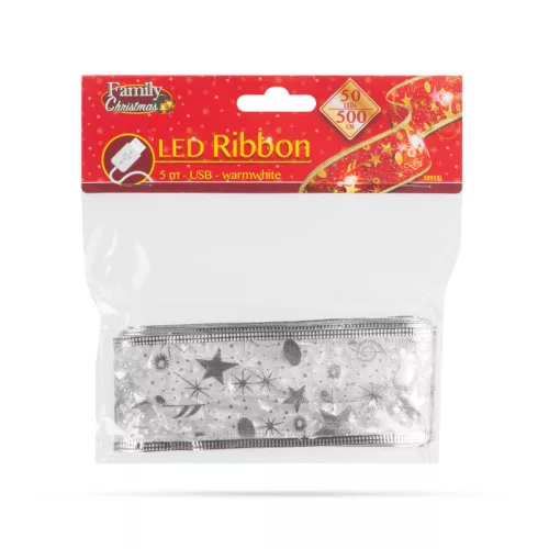 Family Karácsonyi LED-es szalag - ezüst - 5 m x 5 cm - 50 LED - USB