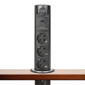   Delight Motoros rejtett elosztó - 'Touchcontrol' - 3-as + USB + Type-C - fekete