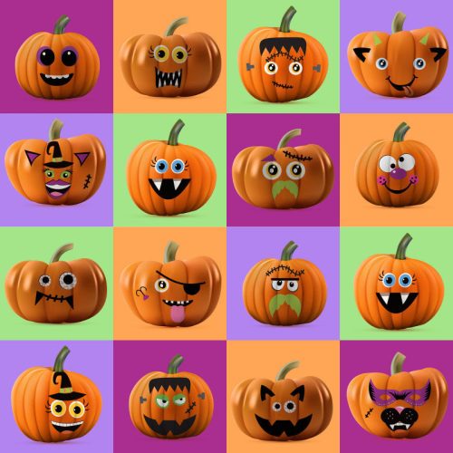Family Halloween-i papír matrica szett - tök arcok - 66 db / csomag