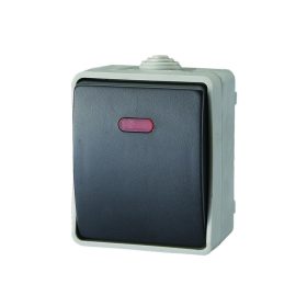   AQUATOP 9877H falon kívüli nyomókapcsoló, 1 billenő, 10 A, IP54, szürke, jelzőfény