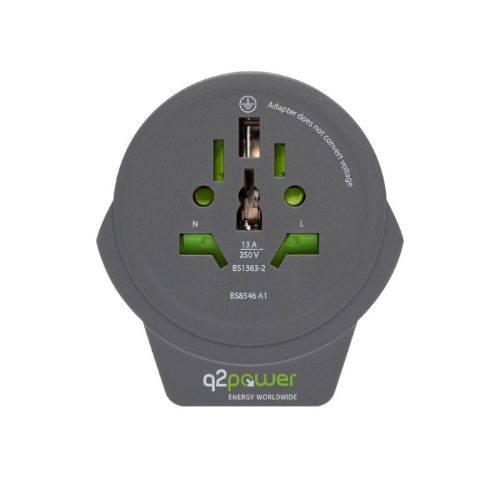 q2power 1.100110-TH utazóadapter, World to Europe USB, USB 5V 2.4A, max. 16 A, 250 V - 4000 W teljesítmény