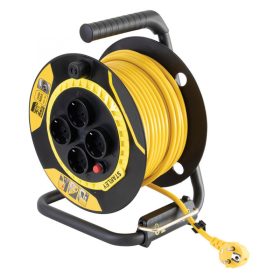   STANLEY SXECCL26BVE beltéri kábeldob, 25 m, beépített kábelvezető, masszív fém láb és fogantyú, H05VV-F 3G1,5 mm2 kábel, max. 30