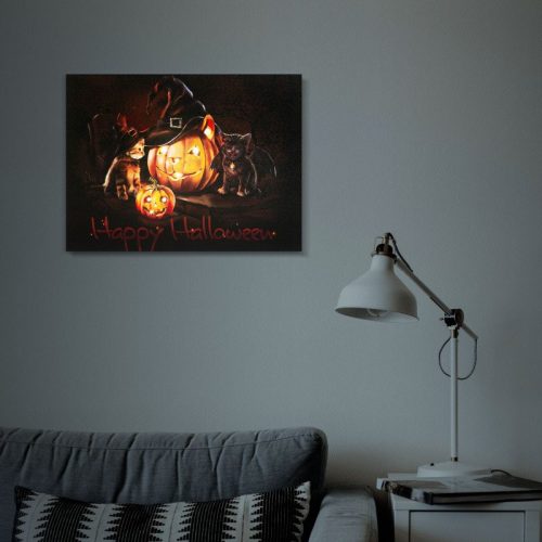 Halloween-i LED-es hangulatkép - fali akasztóval, 2 x AA, 40 x 30 cm