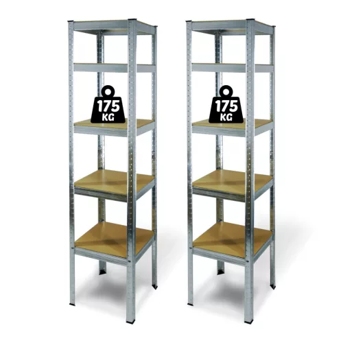 5 szintes fémpolc állvány, max. 175 kg, 180 x 40 x 40 cm, 2 db / csomag