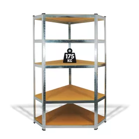   5 szintes fém sarokpolc állvány, max. 175 kg, 180 x 90 x 30 cm