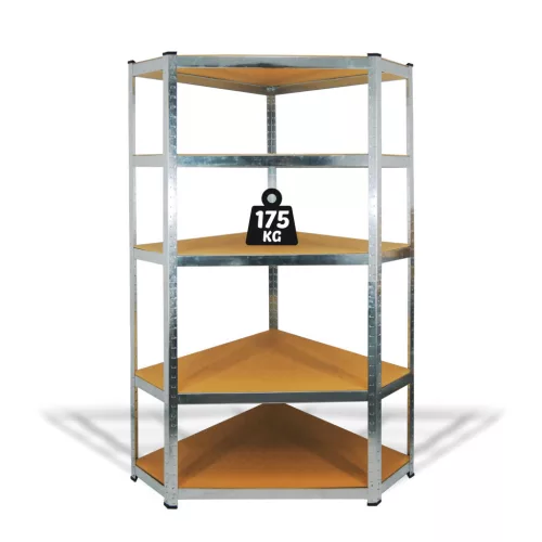 5 szintes fém sarokpolc állvány, max. 175 kg, 180 x 90 x 30 cm