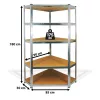 5 szintes fém sarokpolc állvány, max. 175 kg, 180 x 90 x 30 cm