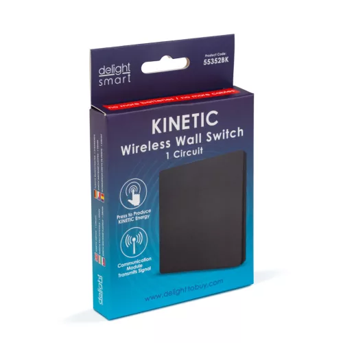 Delight Kinetic fali kapcsoló, 433 Mhz, 1 körös, IP20, fekete