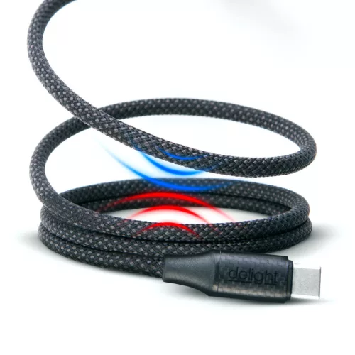 Delight mágneses USB-C/USB-C adatkábel, fekete, 1m, 3A, 60W