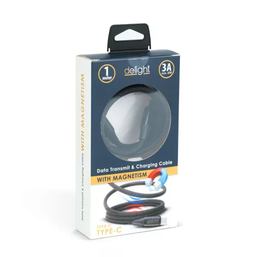 Delight mágneses USB-C/USB-C adatkábel, fekete, 1m, 3A, 60W