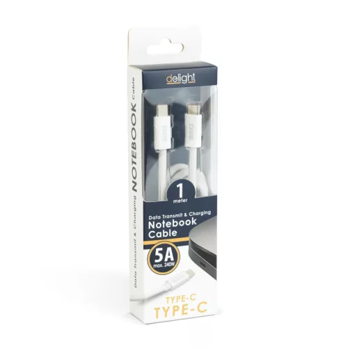 Delight USB-C/USB-C töltő- és adatkábel, fehér, 1 m, 5 A, 240 W