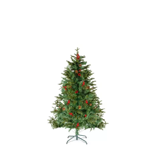 120 cm-es műfenyő PE/PVC anyagból, piros bogyóval