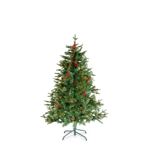 150 cm műfenyő PE/PVC ágakkal, piros bogyóval