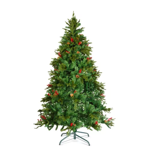 Műfenyő 210 cm PE/PVC piros bogyóval