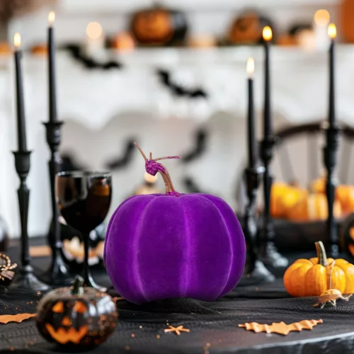 Family glitteres habszivacs halloween tök dekoráció, lila, 16,5 cm