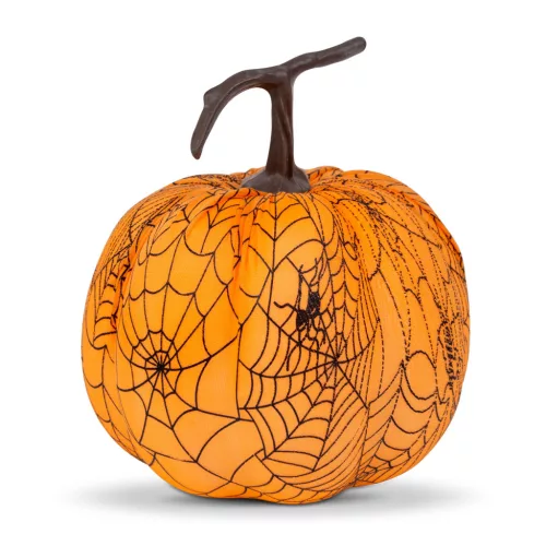 Family halloweeni tök dekoráció, 16,5 cm, narancs pókhálós, habszivacs