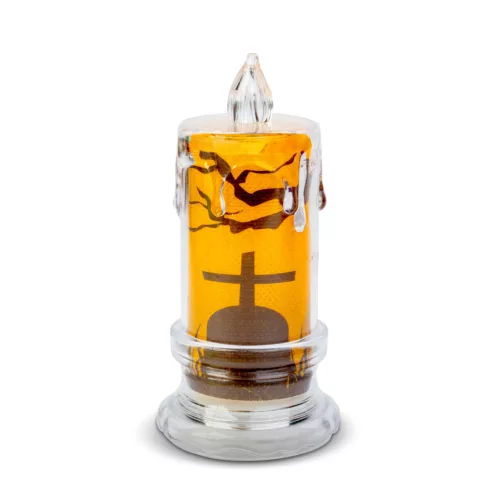 Family Halloween LED gyertya dekoráció sírkővel, narancs LED, 3 x LR1130, 5 x 5 x 10 cm