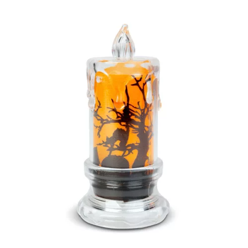 Family Halloween LED gyertya dekoráció denevérrel, narancs LED, 5 x 5 x 10 cm