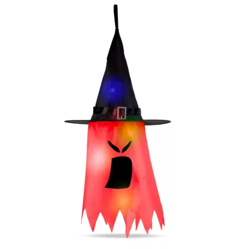 Family Halloween LED dekor szellem, piros, 10 színes LED, akasztható, 75 x 35 cm