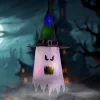 Family Halloween LED dekor szellem, rózsaszín, 10 színes LED, akasztható, 75 x 35 cm
