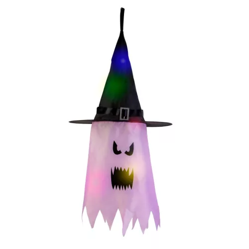 Family Halloween LED dekor szellem, rózsaszín, 10 színes LED, akasztható, 75 x 35 cm