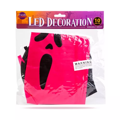 Family Halloween LED dekor szellem, rózsaszín, 10 színes LED, akasztható, 75 x 35 cm