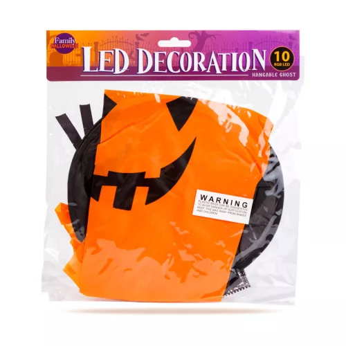 Family Halloween LED dekor szellem, sárga, 10 színes LED, akasztható, 75 x 35 cm