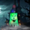 Family Halloween LED szellem dekor, zöld, 10 színes LED, akasztható, 75 x 35 cm