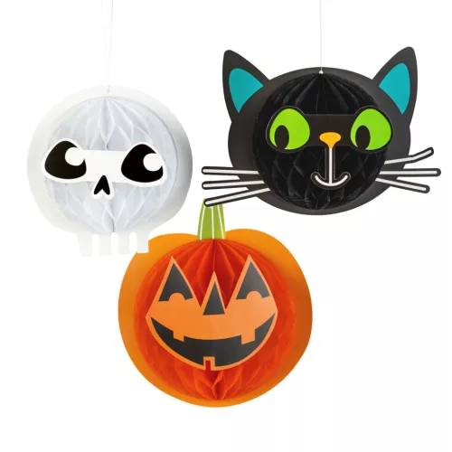 Halloween dekorációs papír lampion szett tök, macska, koponya 20 cm 3 db/csomag