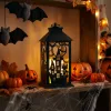 Bewello halloweeni pislákoló kastély lámpás, elemes, fekete, 30 x 14 cm