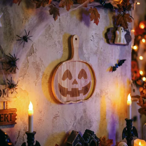 Bewello halloweeni fa kínáló tál fogantyúval, tök mintás, 26,5 x 20 x 1,5 cm