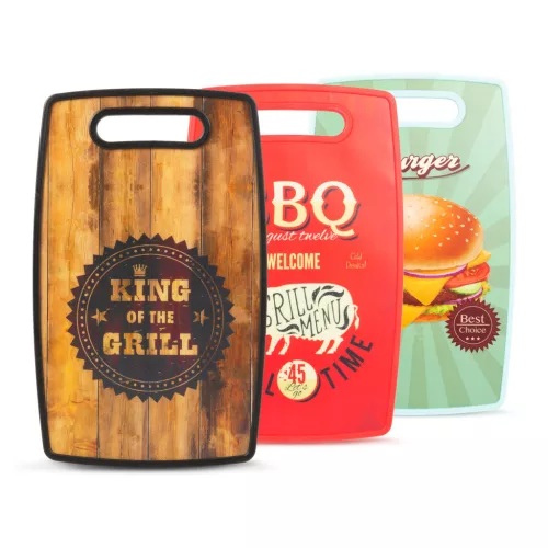 BBQ vágódeszka 3 féle designnal 37 x 23 cm