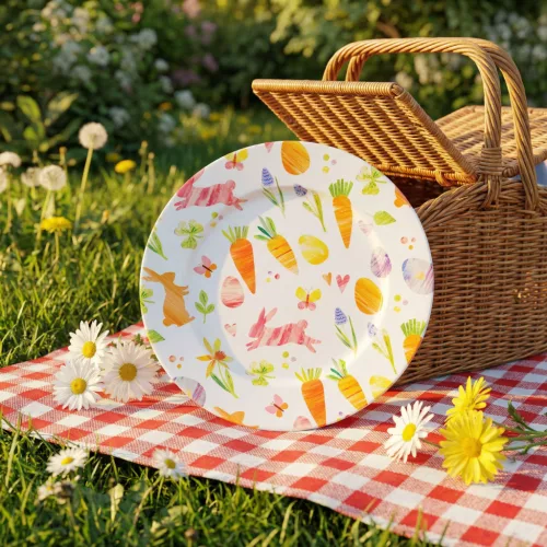 Fém húsvéti tálca répás mintával 33 cm