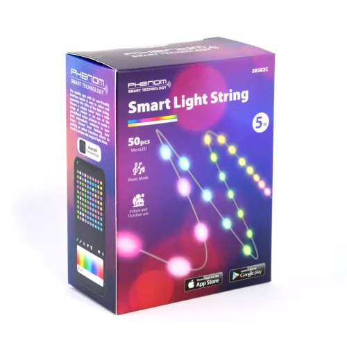 Phenom Smart USB fényfüzér 50 db RGBIC LED, 5 m, Bluetooth, zene mód, IP65