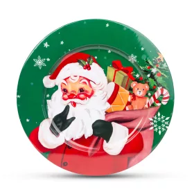   Family karácsonyi fém tálca Mikulás mintával, zöld, 33 cm