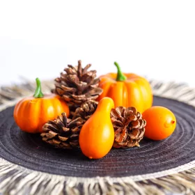 Őszi dekorációs tök és toboz szett, 9 részes, 5-7 cm