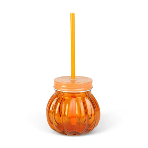 Bewello 3D tök üvegpohár tetővel és szívószállal 350 ml