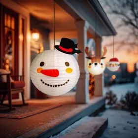 Karácsonyi hóemberes papír lampion 30 cm