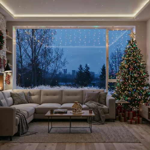 Phenom fényfüzér függöny 15 m 600 LED átlátszó kábellel