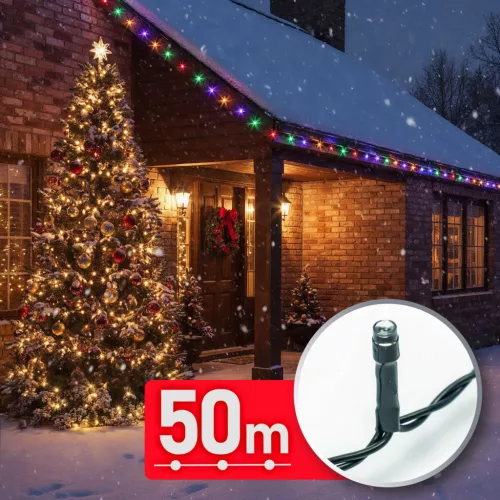 Phenom színes LED fényfüzér 50 m 1000 LED 220-240V 9W átlátszó kábellel