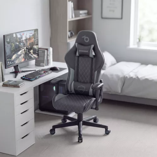 BeMaDa TitanForce gamer szék párnával, fekete/szürke, 122 x 65 x 53 cm