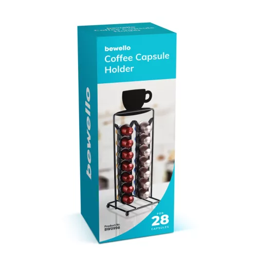 Bewello fém kávékapszula tartó 28 db Nespresso kapszulához, matt fekete