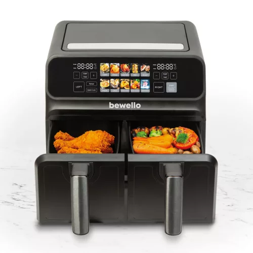 Bewello olaj nélküli XXL fritőz, dupla kosár, színes érintőkijelző, 4+4 L, 230V, 2200W