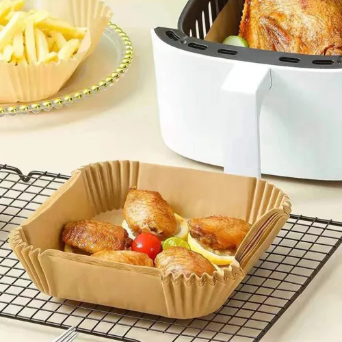 Bewello air fryer sütőpapír olaj nélküli sütőhöz, négyzet, 20 cm, 50 db/csomag