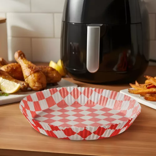 Bewello air fryer sütőpapír, kockás kör, 23 cm, 50 db/csomag